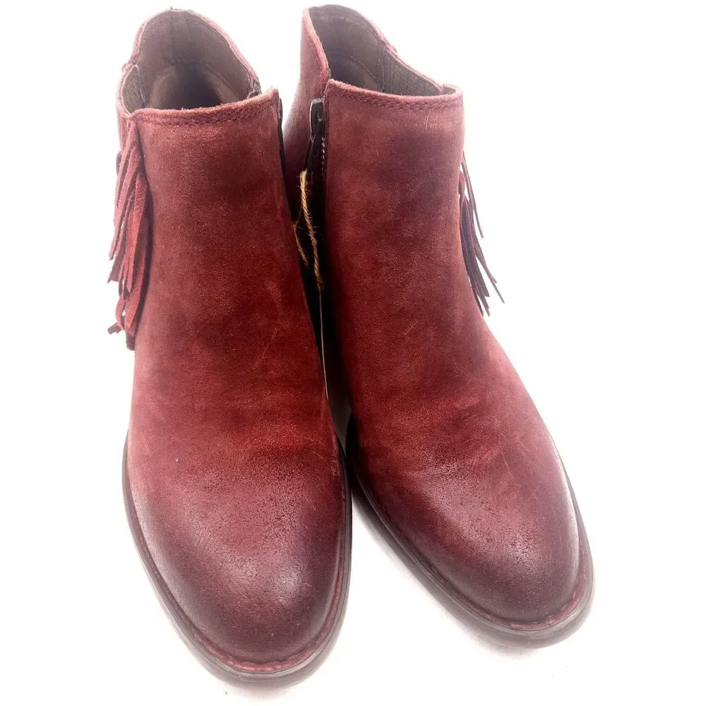 Born Danni Red Suede Leather Distressed Fringe Ankle Boots Womens 6.5 M Heel - Picture 6 of 10
